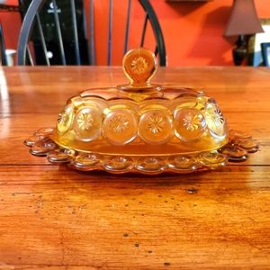L.E. Smith art glass butter dish